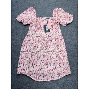 PrettyLittleThing Maternity Pink Floral Puff Sleeve Mini Dress Square Neck NWT 4